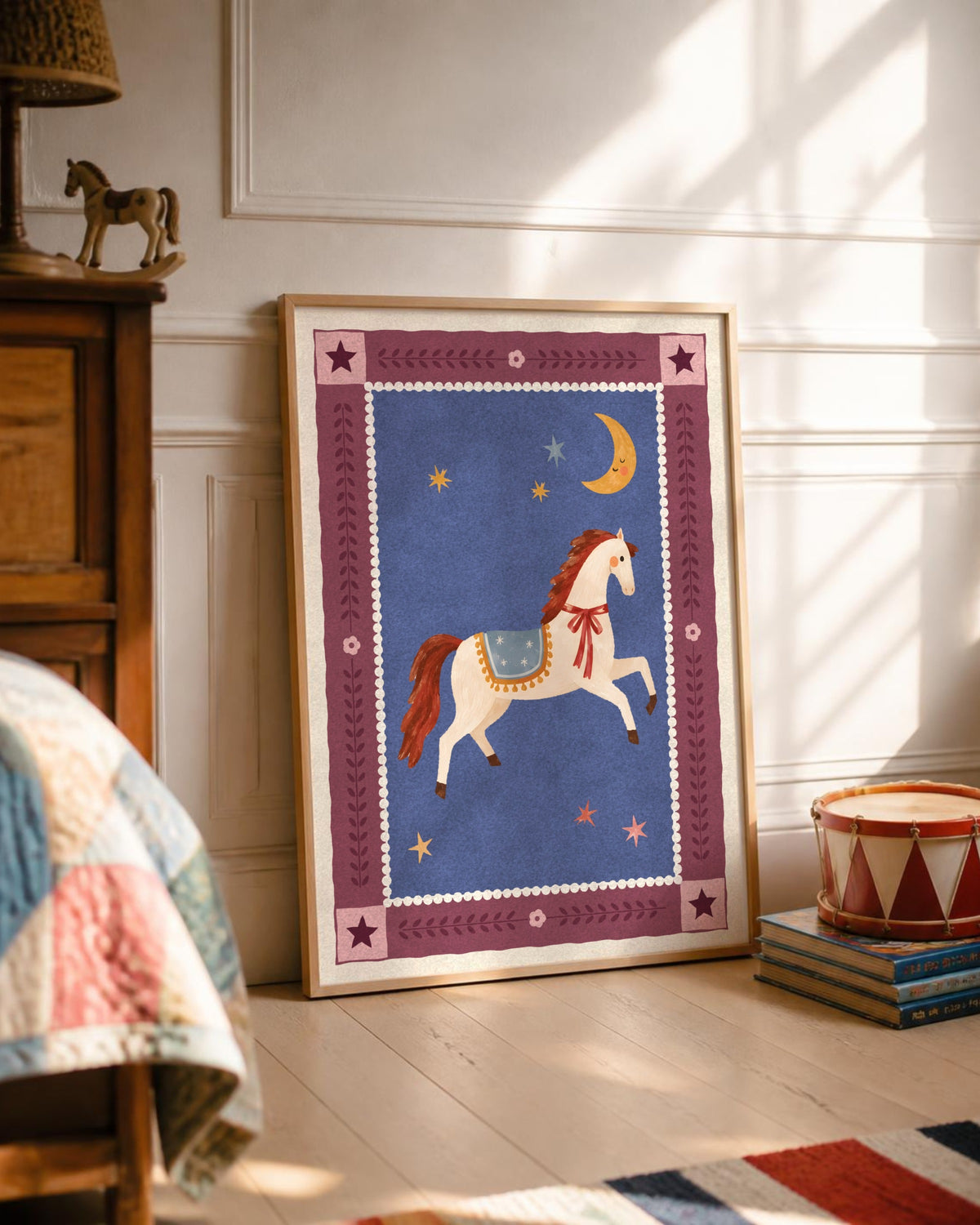 Circus Horse Nursery Print, Carousel Horse Wall Art, Vintage Circus Kids Room Decor, Whimsical Illustrated Animal Poster, Printable Download