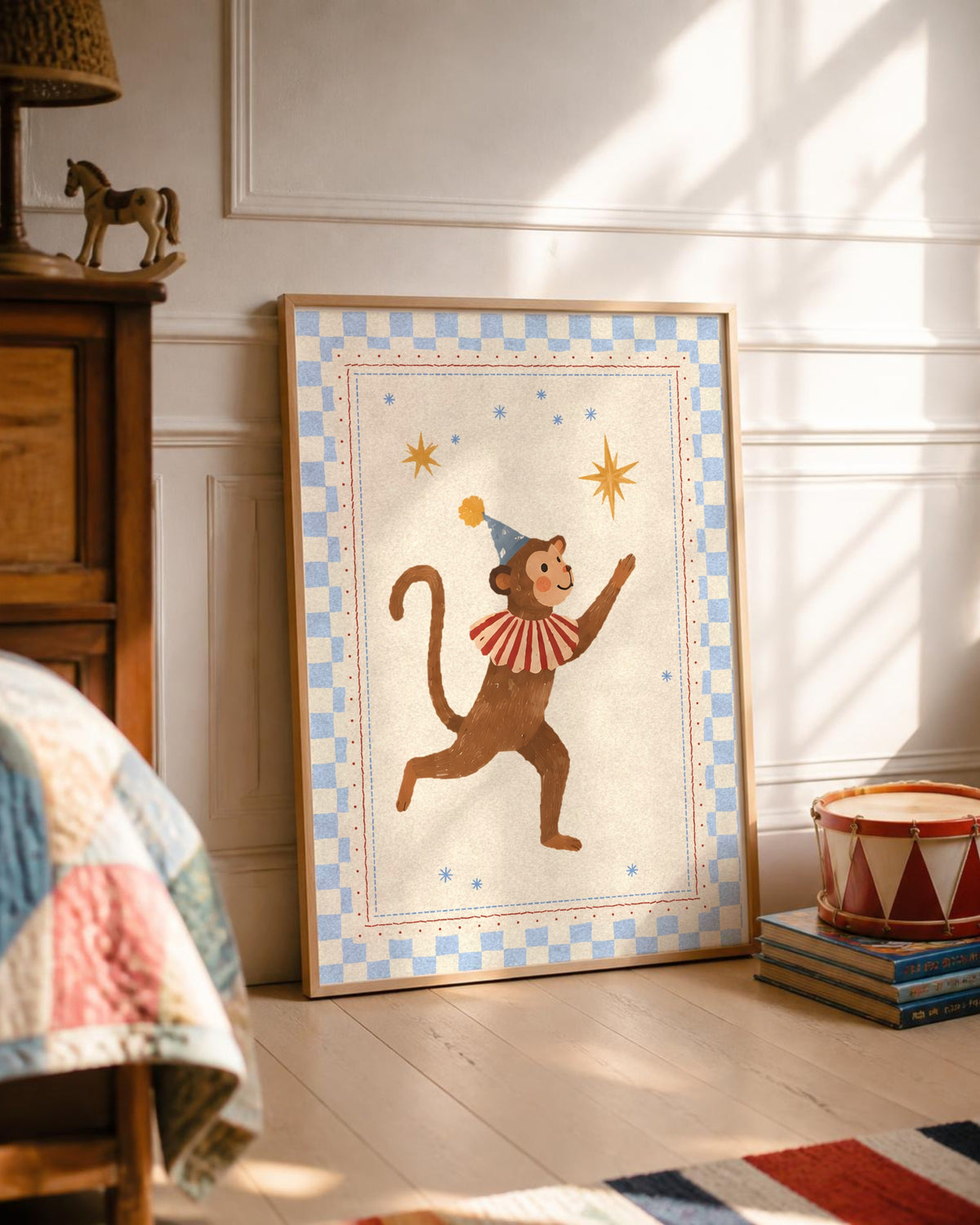 Monkey Nursery Print, Circus Monkey Wall Art, Vintage Circus Kids Room Decor, Party Hat Painted Animal Poster, Printable Download