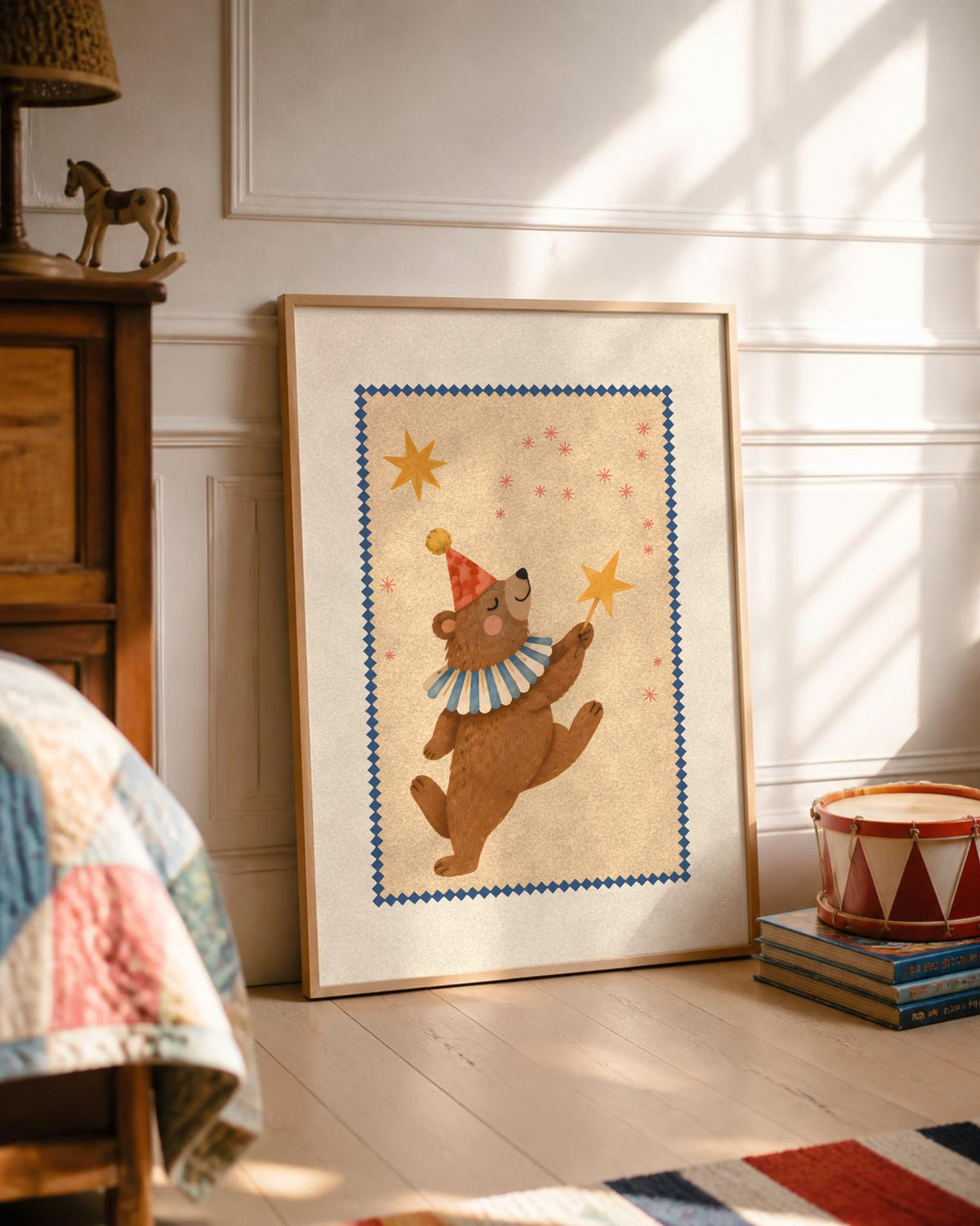 Bear Nursery Print, Circus Bear Wall Art, Party Hat Kids Room Decor, Teddy Bear Animal Poster, Printable Download