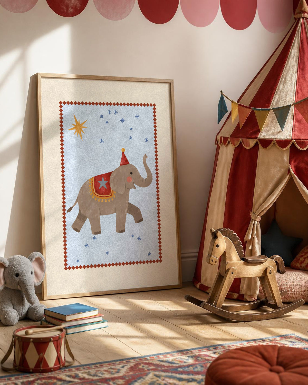 Elephant Nursery Print, Circus Elephant Wall Art, Vintage Circus Kids Room Decor, Party Hat Painted Animal Poster, Printable Download