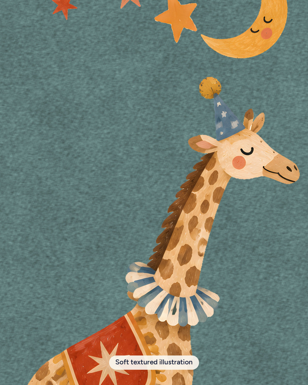Giraffe Nursery Print, Circus Giraffe Wall Art, Folk Art Kids Room Decor, Teal and Navy Animal Poster, Printable Download