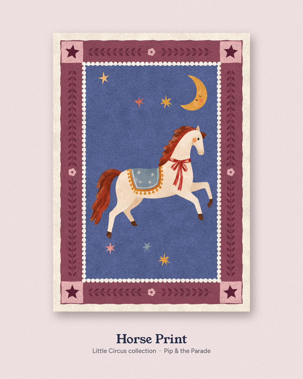 Circus Horse Nursery Print, Carousel Horse Wall Art, Vintage Circus Kids Room Decor, Whimsical Illustrated Animal Poster, Printable Download