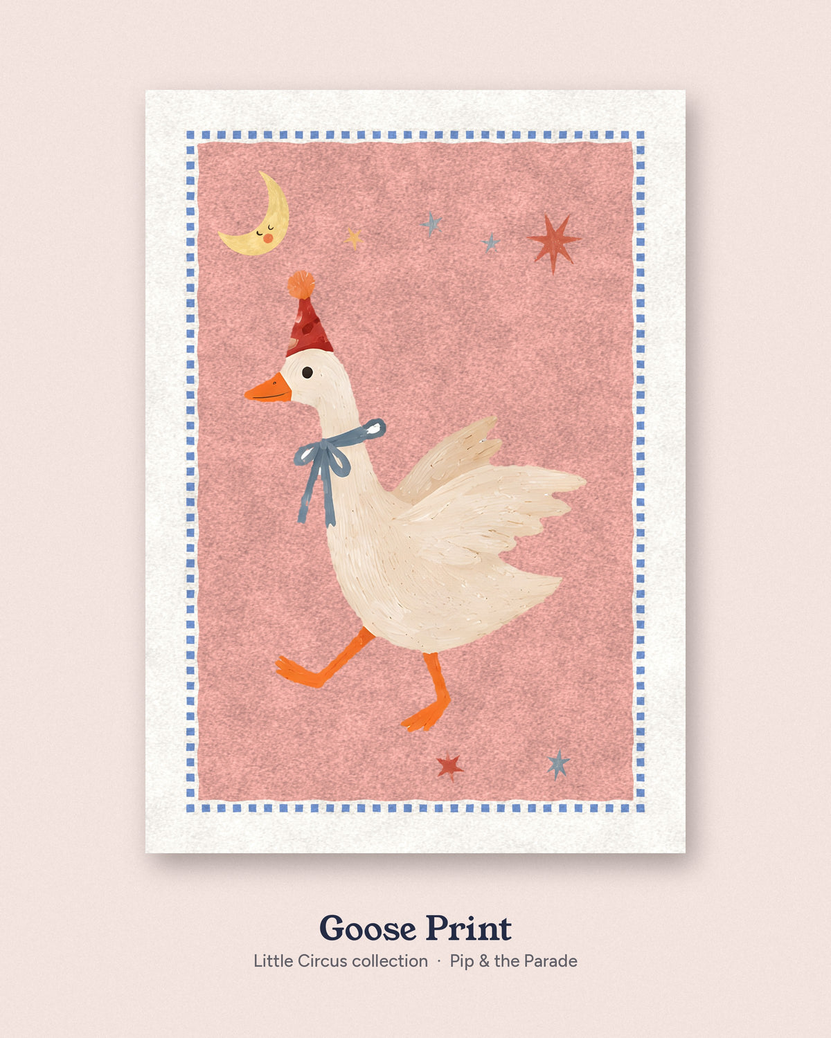 Goose Nursery Print, Circus Goose Wall Art, Pink Kids Room Decor, Party Hat Painted Animal Poster, Whimsical Printable Download