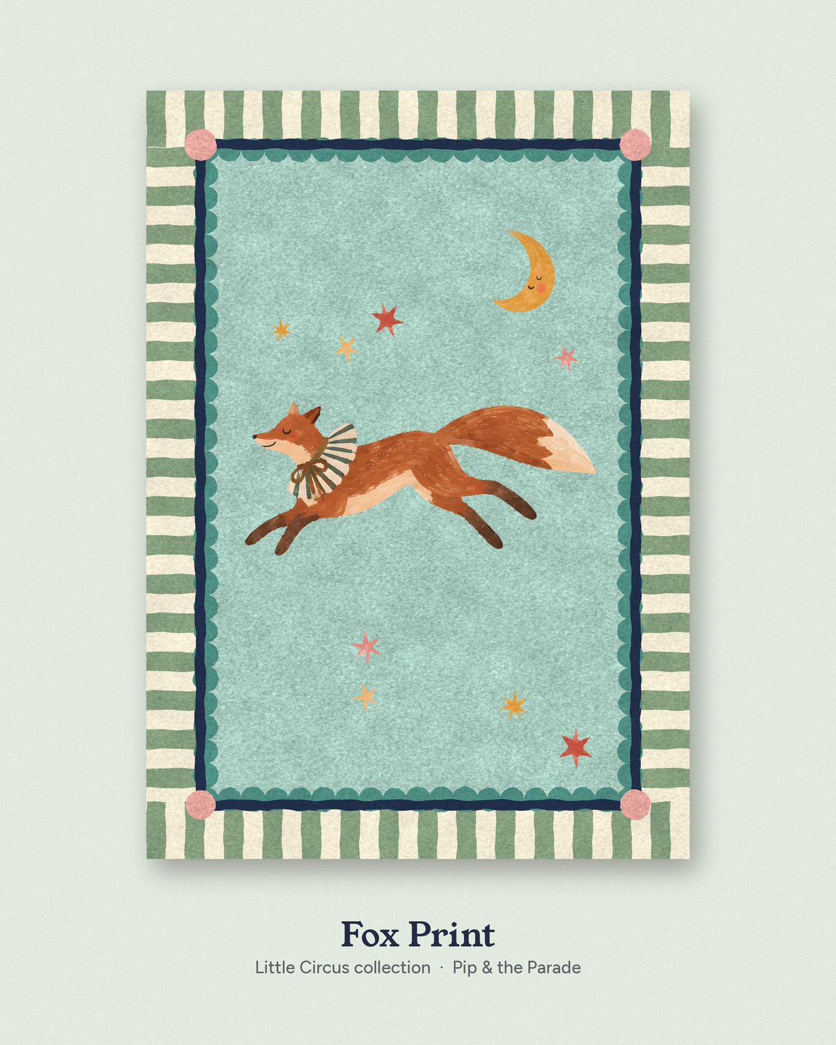 Fox Nursery Print, Whimsical Circus Fox Wall Art, Woodland Kids Room Decor, Vintage Painted Animal Poster, Sage Green Printable Download