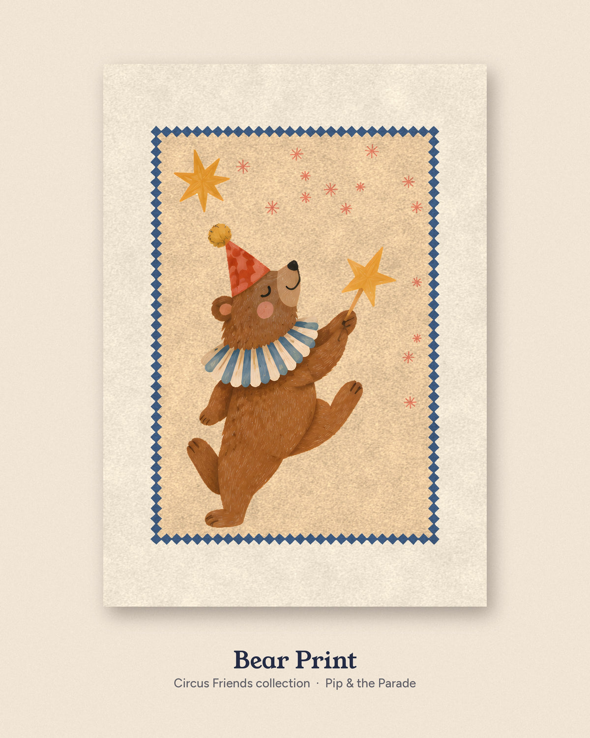 Bear Nursery Print, Circus Bear Wall Art, Party Hat Kids Room Decor, Teddy Bear Animal Poster, Printable Download