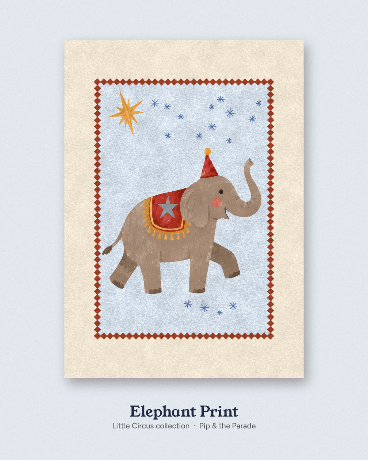 Elephant Nursery Print, Circus Elephant Wall Art, Vintage Circus Kids Room Decor, Party Hat Painted Animal Poster, Printable Download