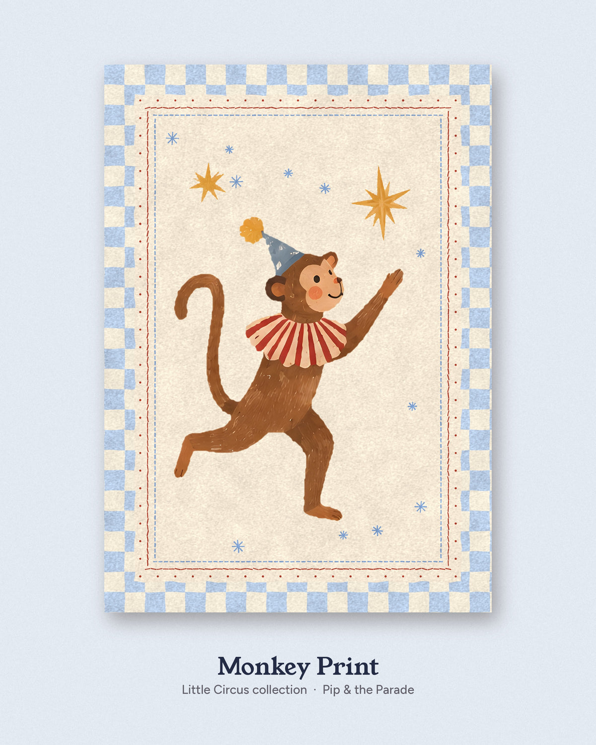 Monkey Nursery Print, Circus Monkey Wall Art, Vintage Circus Kids Room Decor, Party Hat Painted Animal Poster, Printable Download
