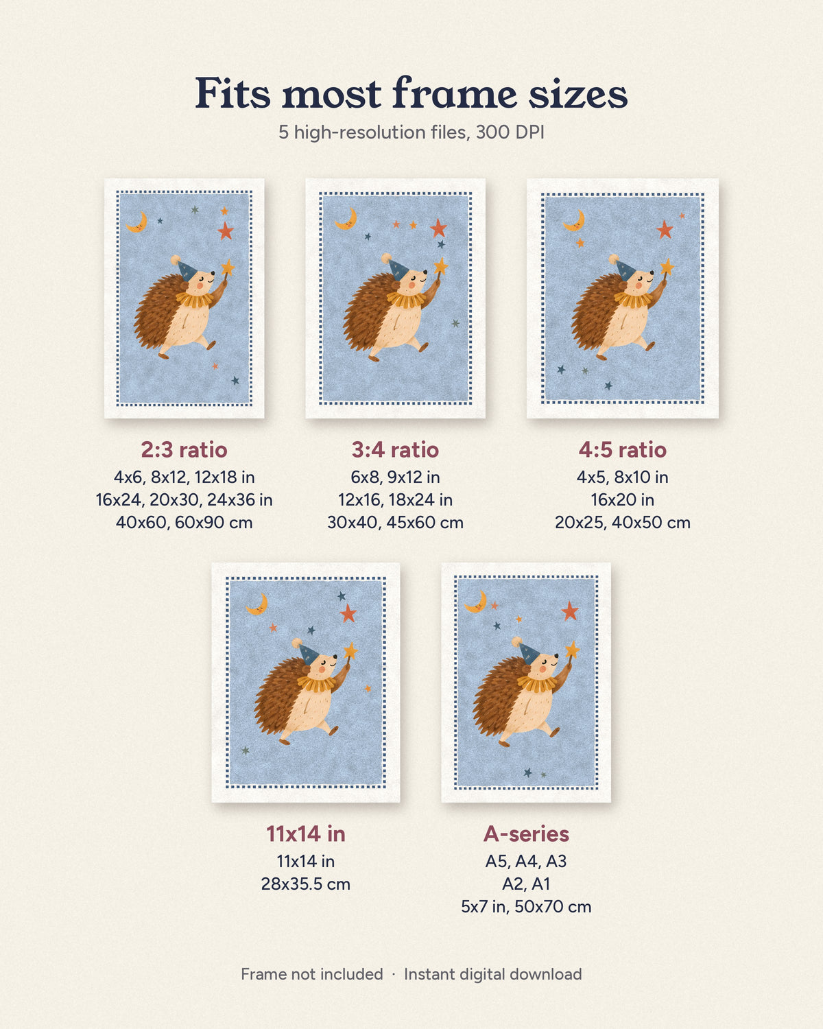 Hedgehog Nursery Print, Woodland Circus Wall Art, Powder Blue Kids Room Decor, Party Hat Animal Poster, Printable Download