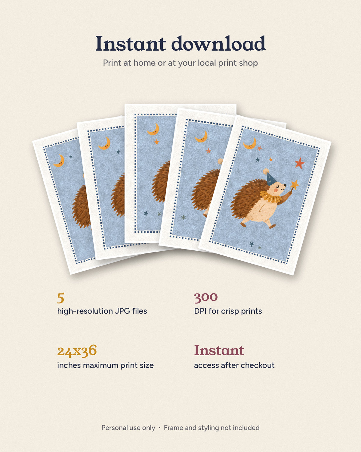 Hedgehog Nursery Print, Woodland Circus Wall Art, Powder Blue Kids Room Decor, Party Hat Animal Poster, Printable Download